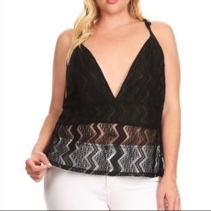 Plus Size Spaghetti Strap Lace Top Black
